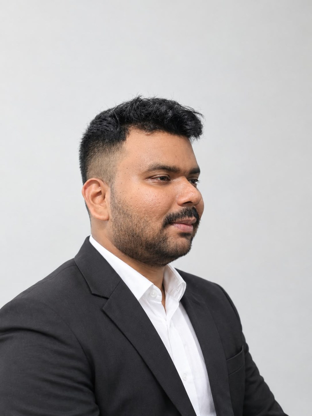 Portrait of Amal Suresh Kumar wearing a dark suit and white shirt